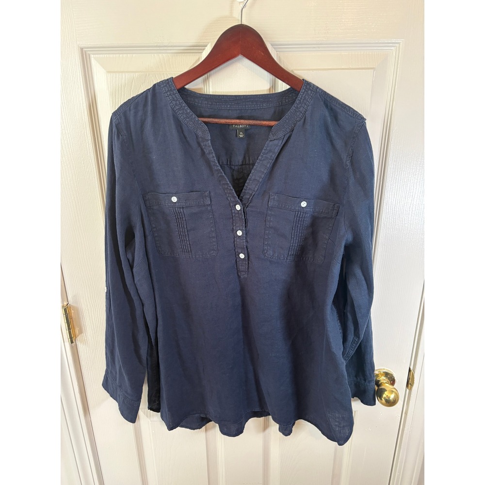 Talbots Navy Long-Sleeve Popover Blouse